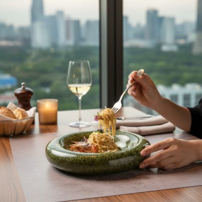Cleopatra reaktív mázas, fészekformájú gourmet tányér erdei mohazöld színű 28 cm-es