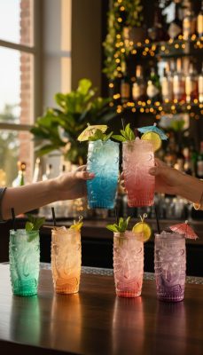 Színes Tiki Koktélos Pohár Készlet, 600 ml, 6 db-os, Magas Trópusi Long Drink Tumbler