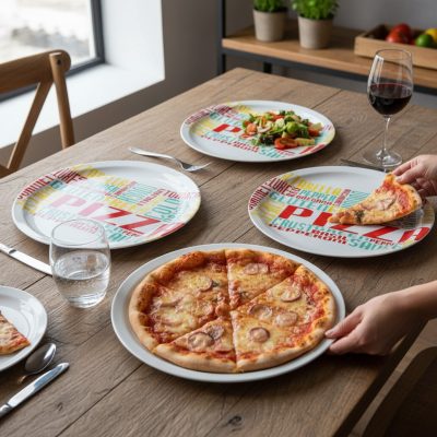 Mintás Pizzatányér 30,5 cm-es porcelán, 4 db-os csomag, vegyes minták