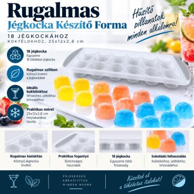 Rugalmas jégkocka készítő forma – 18 jégkockához, 25×12×2,8 cm