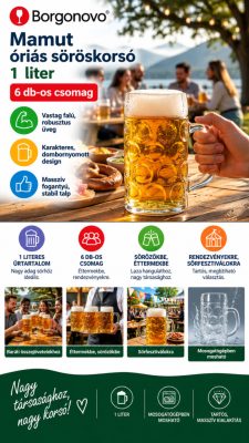 Borgonovo Mamut óriás söröskorsó 1 l – vastag falú üveg, 6 db-os csomag
