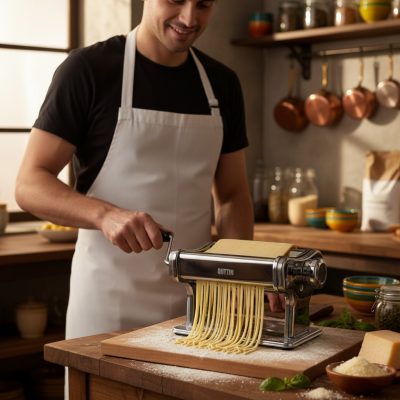 Quttin Rozsdamentes Kézi Tekerős Tésztagép és Tagliatelle Vágó, 9 Fokozatú Nyújtó