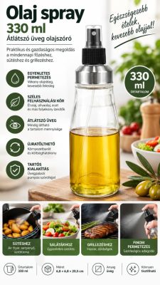 Olaj spray 330 ml – átlátszó üveg olajszóró