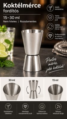 My Bar fordítós koktélmérce 15/30 ml – rozsdamentes, nem hiteles