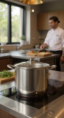 Quttin Neron indukciós fazék üvegfedővel 14 l – 28 cm átmérővel, rozsdamentes
