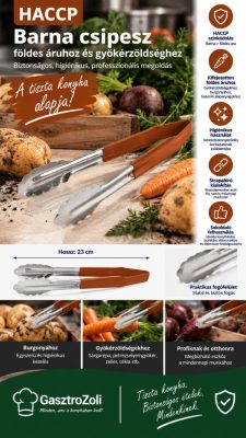 HACCP barna csipesz földes áruhoz és gyökérzöldséghez 23 cm - Német minőség