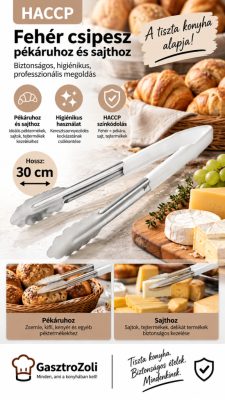 HACCP fehér csipesz pékáruhoz és sajthoz 30 cm - Német minőség