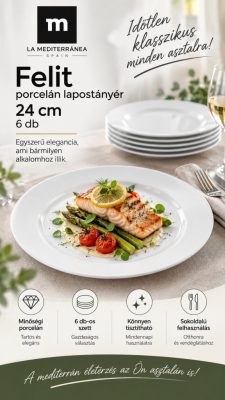 La Mediterránea Felit porcelán lapostányér 24 cm, fehér – 6 db