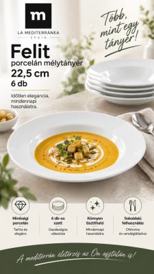 La Mediterránea Felit porcelán mélytányér 22,5 cm, fehér – 6 db