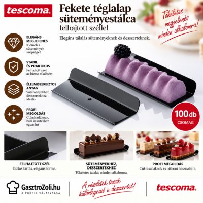 Fekete téglalap süteményestálca felhajtott széllel – 100 db