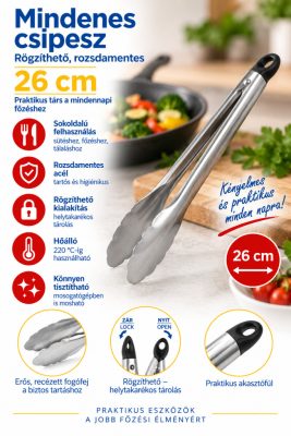 Quttin rögzíthető rozsdamentes konyhai csipesz – 26 cm