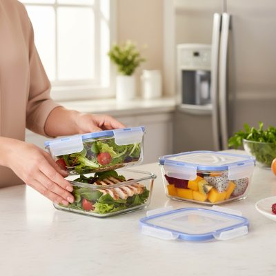 Lav üveg ételtároló-hűtőtároló 720 ml-es edény hermetikusan záró csatos fedővel