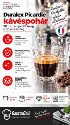 Duralex Picardie kávéspohár 90 ml – temperált üveg, 6 db