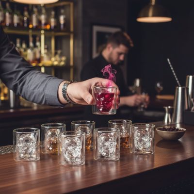 Calavera Duplafalú Koponya Mintás Kísérős és Shot Pohár, 90 ml – 6 db-os Csomag