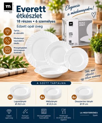 Everett étkészlet 18 részes, 6 személyes – edzett opál üveg