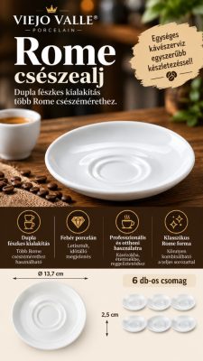 Rome dupla fészkes csészealj Ø13,7 cm – fehér porcelán, 6 db-os csomag