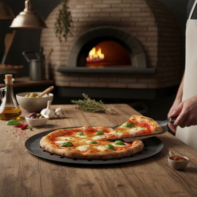Kékvas perforált perem nélküli pizzaforma, 32 cm, de Buyer