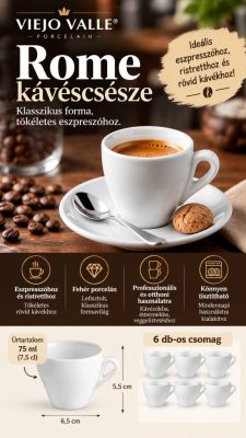  Rome kávéscsésze 75 ml – fehér porcelán, 6 db-os csomag