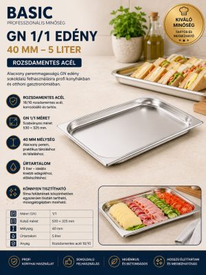 Basic GN 1/1 rozsdamentes edény 40 mm – 5 l