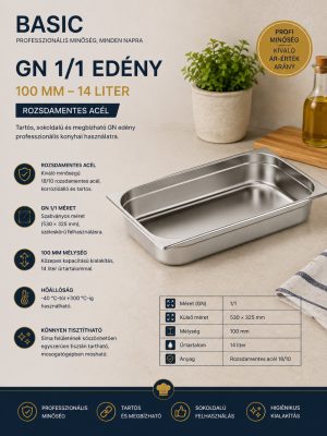 Basic Gn edény 1/1 100 mm 14 liter rozsdamentes