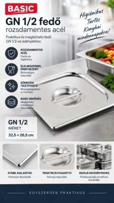 Basic Gn edényre 1/2-es fedő, rozsdamentes