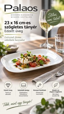 Palaos szögletes tányér 23×16 cm – edzett üveg, 6 db
