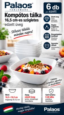 Palaos szögletes kompótos tálka 16,5 cm – opál edzett üveg, 6 db