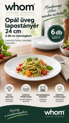 Whom lapostányér 24 cm – opál edzett üveg, 6 db