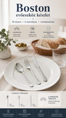 Boston evőeszköz-készlet – 18 részes, 6 személyes, 18/0 rozsdamentes acél