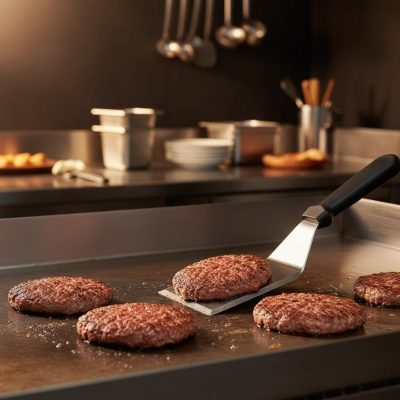 Hamburgerhús fordítólapát, műanyag nyéllel, 174x71 mm
