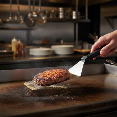 Hamburgerhús fordítólapát műanyag nyéllel, 250x73 mm