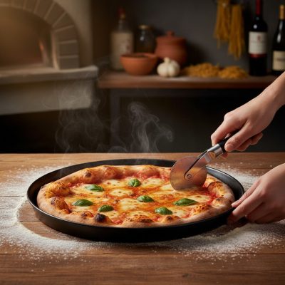 Profi Kékacél Pizzasütő Tálca és Focaccia Sütőforma Magas Peremmel, 32 cm