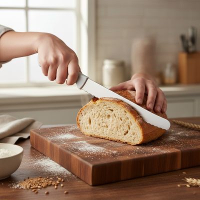 Profi HACCP Kenyérvágó Kés Fehér Nyéllel - Fogazott Rozsdamentes Pék Kés, 25 cm