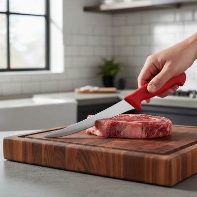 Profi HACCP Ívelt Csontozókés Piros Nyéllel - Rozsdamentes Húsipari Filézőkés, 15 cm