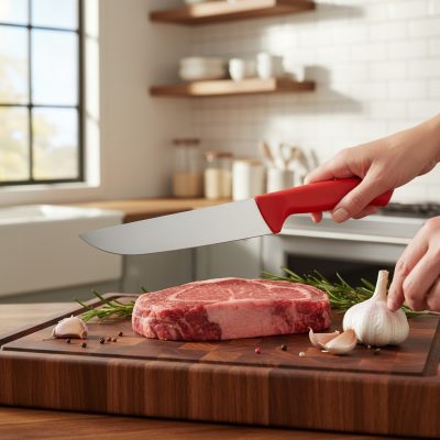Profi HACCP Henteskés Piros Nyéllel - Rozsdamentes Húsfeldolgozó Kés, 19 cm