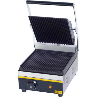 Gredil Professzionális Egyzónás Kontaktgrill, 1.8 kW, 230 V – Rozsdamentes Acél Ház, Tisztítókefével