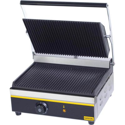 Gredil Professzionális Panini Kontaktgrill, 2.2 kW, 230 V – Kerámia Bevonatos Öntöttvas Lapok, 343x220 mm