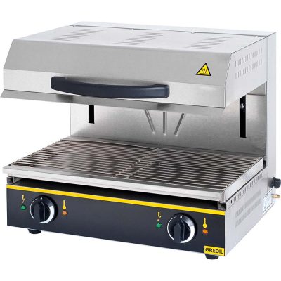 Gredil Professzionális Liftes Salamander Grill, 4 kW, 400 V – Kétzónás, Állítható Fejes, 600 mm Széles