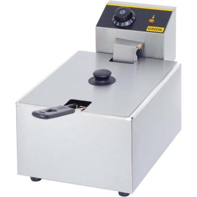 Gredil Professzionális Egyaknás Olajsütő, 5 l (Max 8 l), 3.2 kW, 230 V – Rozsdamentes Acél, Kivehető Medencével