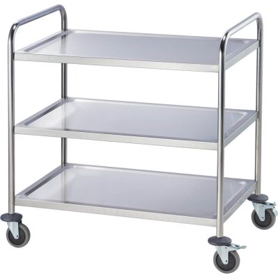 Gredil 3 Szintes Rozsdamentes Acél Felszolgáló Kocsi, 860x540x940 mm (Max. 40 kg) – Ipari Leszedő és Szállító Kocsi Fékezhető Kerekekkel