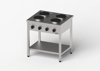 Gredil 4 Zónás Ipari Elektromos Tűzhely, 800x700x850 mm (10,4 kW, 400V) – Szabadon Álló Rozsdamentes Nagykonyhai Tűzhely Öntöttvas Lapokkal