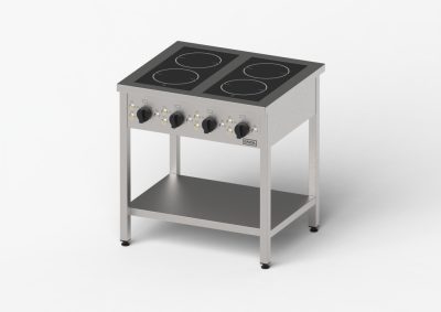 Gredil 4 Zónás Ipari Üvegkerámia Főzőlap, 800x700x850 mm (10 kW, 400V) – Szabadon Álló Infravörös Nagykonyhai HiLight Tűzhely TURBO Funkcióval