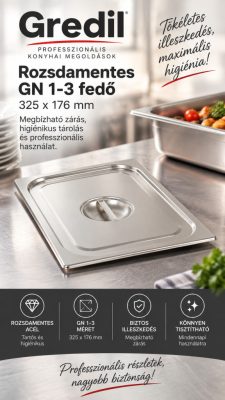 Gredil Rozsdamentes GN 1/3 Fedő (325x176 mm)
