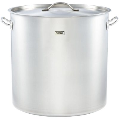 Gredil Rozsdamentes Ipari Fazék Fedővel, 98,2 l, 50 cm – Erősített Peremű, Szendvicstalpas, Indukciós, Nagykonyhai Használatra