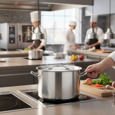 Gredil Rozsdamentes Ipari Lábas Fedővel, 9,8 l, 28 cm – Szendvicstalpas, Indukciós Gasztro Edény Nagykonyhai Használatra