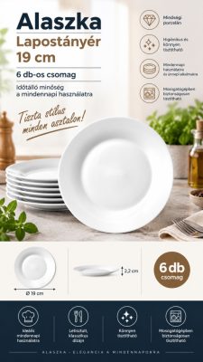 Alaszka porcelán desszerttányér 19 cm – fehér, 6 db
