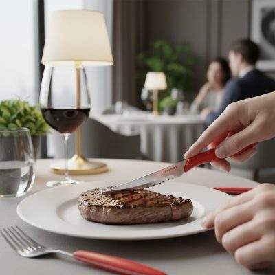 Tescoma Presto Recés Steak Kés Készlet, Inox, Piros Markolat, 12 cm, 6 db