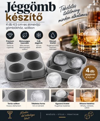 Szilikon jéggömb készítő – 4 db Ø4,5 cm-es jéggömbhöz