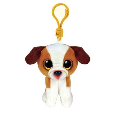 BOOS plüss figura HUGO, Clip 8,5 cm - barna/fehér kutya