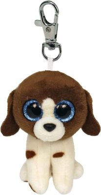 BOOS plüss figura MUDDLES, Clip 8,5 cm - barna-fehér kutya